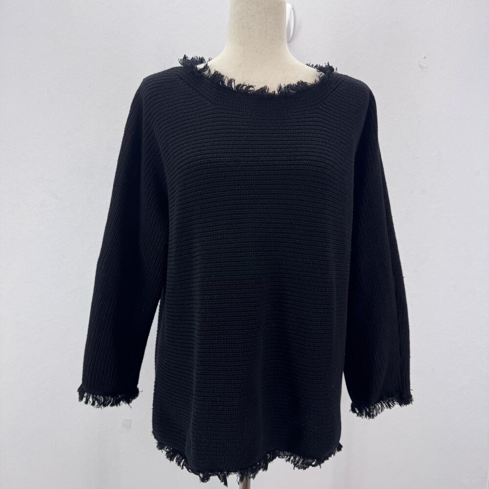 525 America Sweater Fringe Womens sz S Black Knit Casual Minimalist Chic Layered